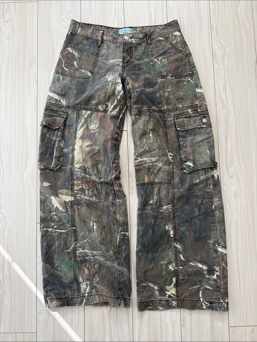 REVICE Women's Wide Leg Camouflage Cargo Pants - Green/Brown/Black